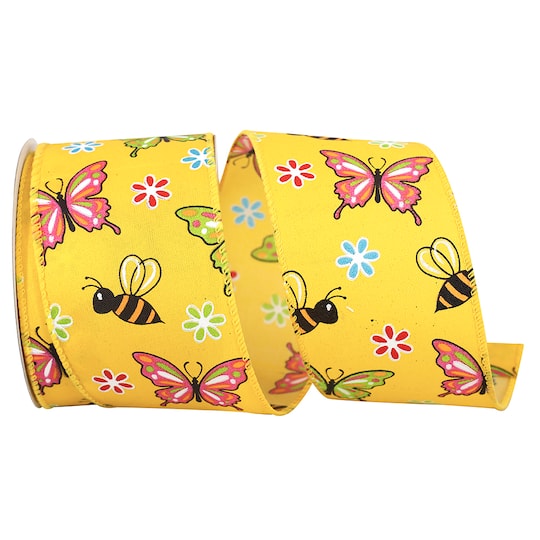 Reliant 2.5&#x22; Wired Butterfly And Bees Bright Ribbon